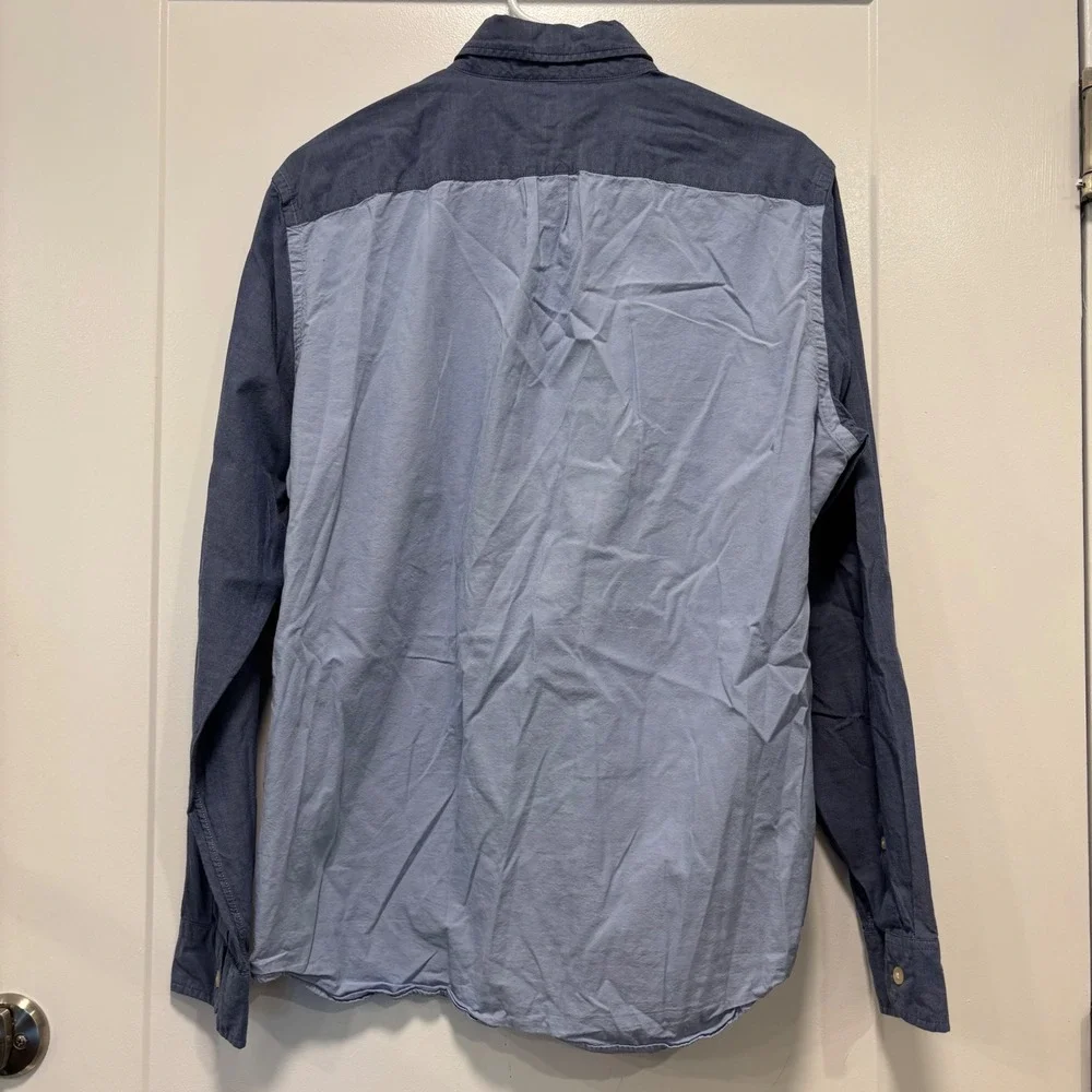 J.Crew Sunwashed Oxford Shirt Mens Medium Blue Colorblock Button Down Tailored